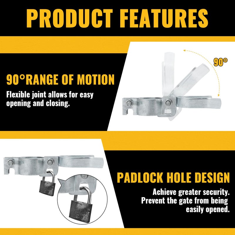 VIVIDA Chain Link Gate Latch 1-3/8"" x 1-5/8"", Gate Fork Latch Fence Latches for Gates with Padlock Hole, Galvanized Chain Link Farm Fence Gate Latches for Metal Gates, 2 PCS - Image 5